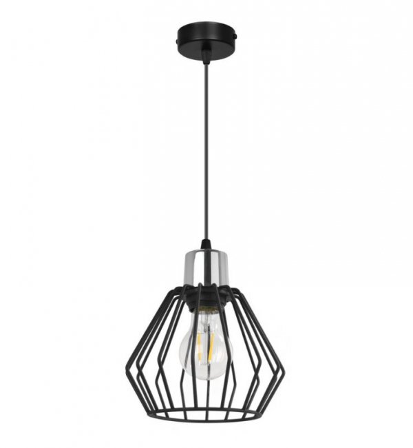Lampa wisząca zwis, druciany czarny klosz metalowy 18 cm ze srebrnym, chromowanym wykończeniem, podsufitka 8 cm, E27 LIGHT HOME