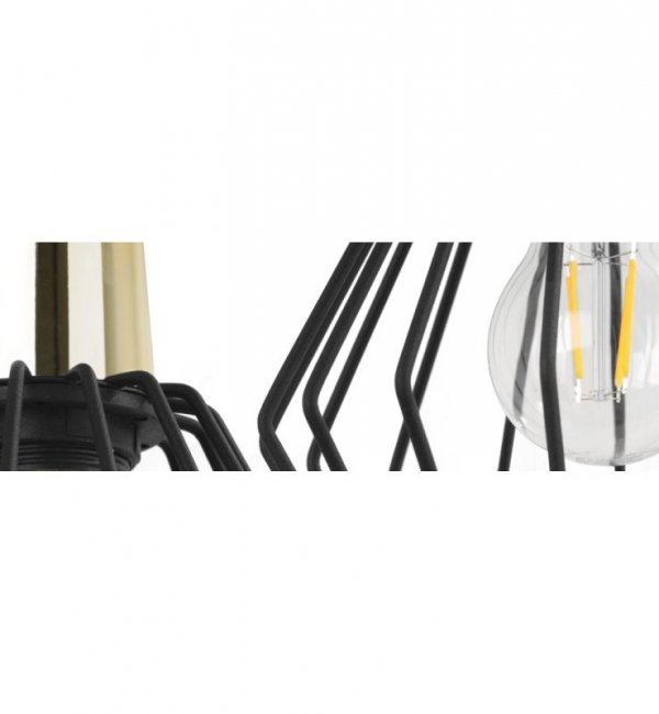 Lampa wisząca na szerokiej listwie 60 cm, 3 klosze druciane czarne metalowe 18 cm ze złotym wykończeniem, E27 LIGHT HOME
