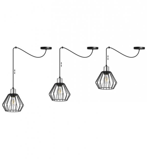 Lampa wisząca typu pająk, druciany czarny klosz 18 cm, srebrne, chromowane wykończenie, E27 LIGHT HOME