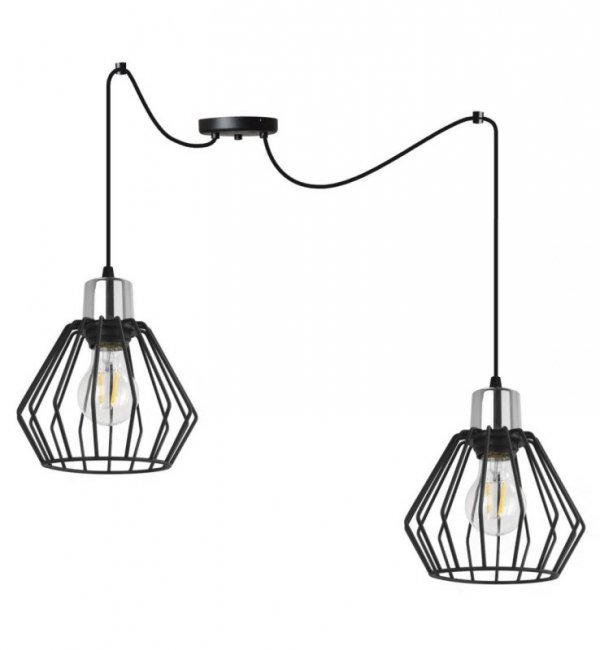 Lampa wisząca typu pająk, 2 czarne druciane klosze 18 cm, srebrne, chromowane wykończenie, E27 LIGHT HOME