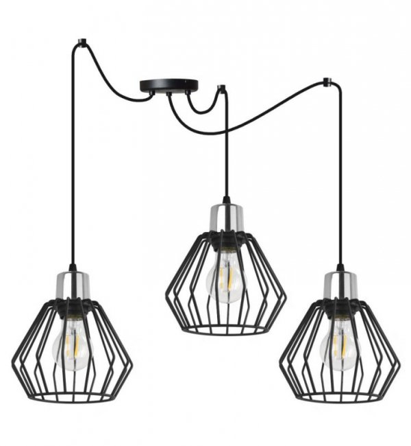 Lampa wisząca typu pająk, 3 czarne druciane klosze 18 cm, srebrne, chromowane wykończenie, E27 LIGHT HOME