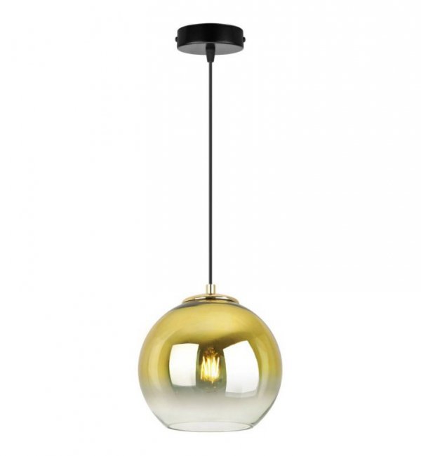 Lampa wisząca ze szklanym kloszem złotym w kształcie kuli 20 cm, okrągła podsufitka 10 cm, E27 LIGHT HOME