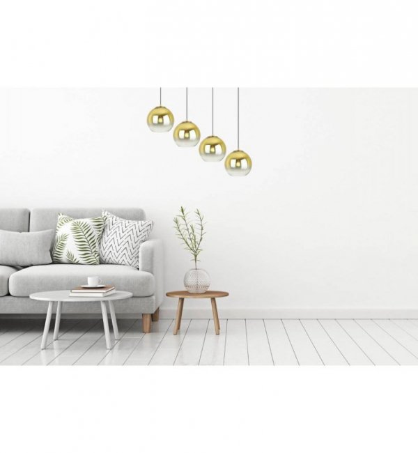 Lampa wisząca na szerokiej prostokątnej listwie 80 cm, 4 klosze szklane złote kule 20 cm, E27 LIGHT HOME