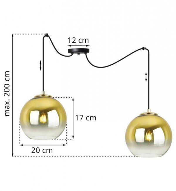 Lampa wisząca typu pająk, 2 klosze szklane złote kule 20 cm, E27 LIGHT HOME
