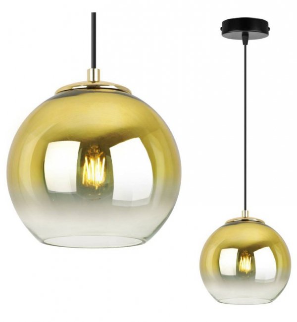 Lampa wisząca ze szklanym kloszem złotym w kształcie kuli 15 cm z okrągłą podsufitką 10 cm, E27 LIGHT HOME