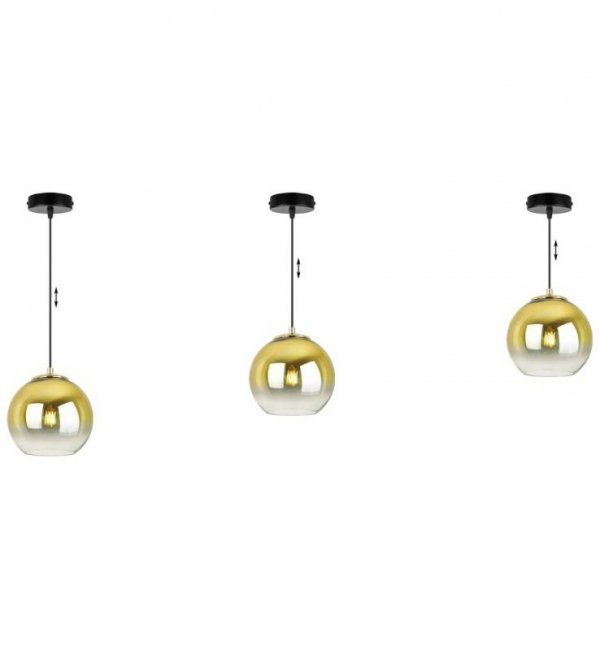 Lampa wisząca ze szklanym kloszem złotym w kształcie kuli 15 cm z okrągłą podsufitką 10 cm, E27 LIGHT HOME