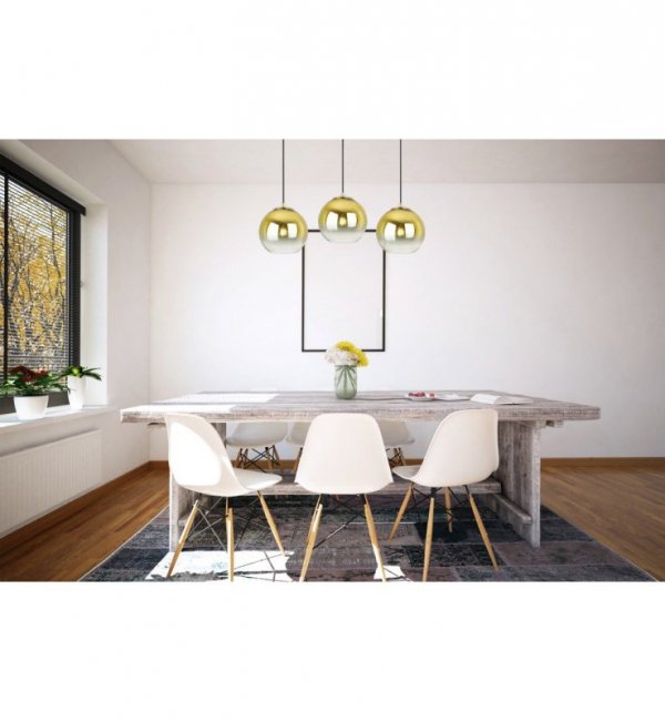 Lampa wisząca na szerokiej prostokątnej listwie 60 cm, 3 klosze szklane złote kule 15 cm, E27 LIGHT HOME