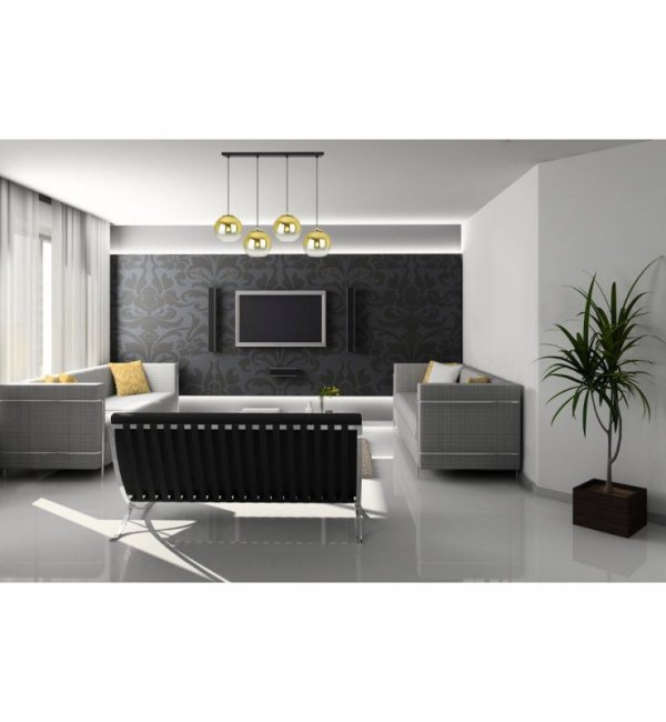 Lampa wisząca na szerokiej prostokątnej listwie 80 cm, 4 klosze szklane złote kule 15 cm, E27 LIGHT HOME