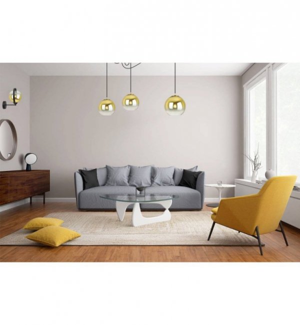 Kinkiet ścienny na prostym ramieniu ze złotym kloszem ze szkła w kształcie kuli 15 cm z czarną metalową ramą, E27 LIGHT HOME