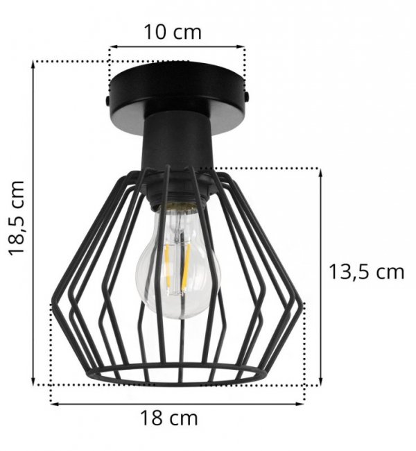 Kinkiet typu spot, czarny klosz druciany metalowy 18 cm, czarne wykończenie, E27 LIGHT HOME