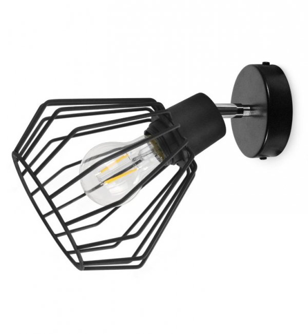 Kinkiet spot regulowany, czarny klosz druciany metalowy 18 cm, czarne wykończenie, E27 LIGHT HOME