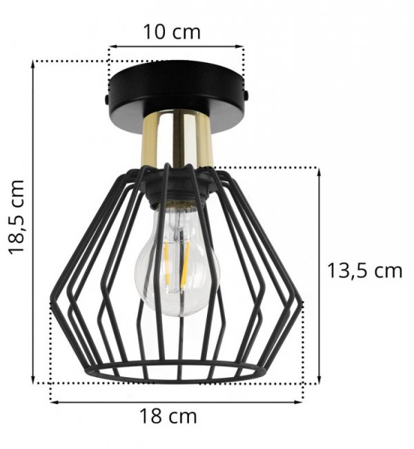 Kinkiet typu spot, czarny klosz druciany metalowy 18 cm, złote wykończenie, E27 LIGHT HOME