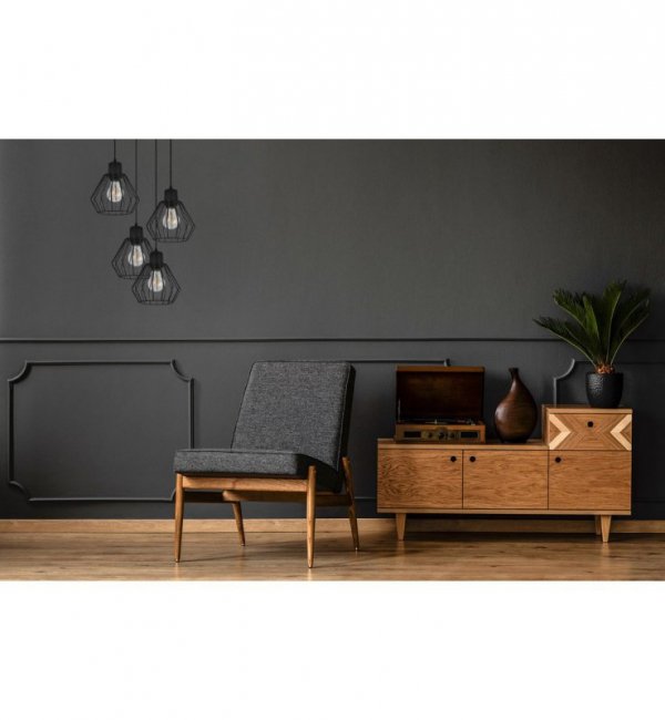 Lampa wisząca druciak, 4 źródła światła, okrągła podsufitka, regulacja, E27, czarna LIGHT HOME