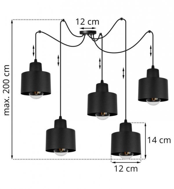 Lampa wisząca PANTA, pająk, 5 źródeł światła, regulacja, metal, E27