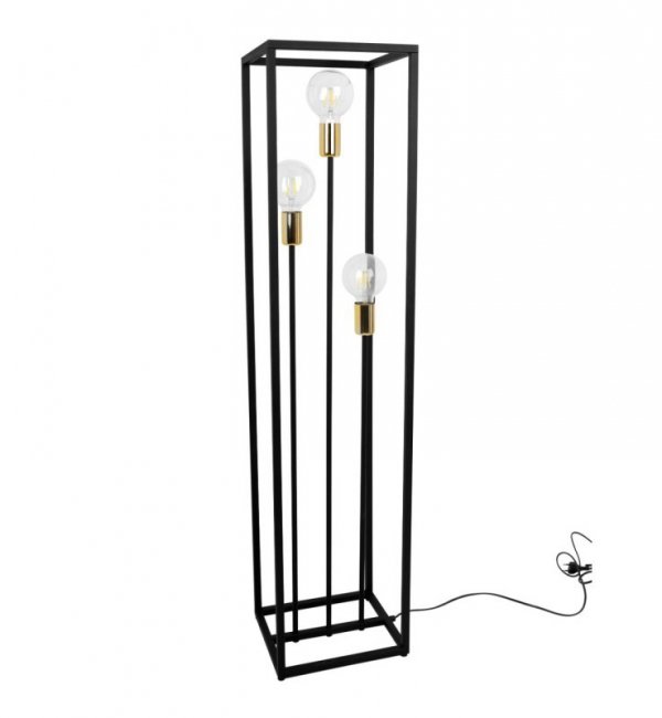 Lampa podłogowa loft HAGA CAGE, czarna, metalowa, 3 źródła światła E27 LIGHT HOME