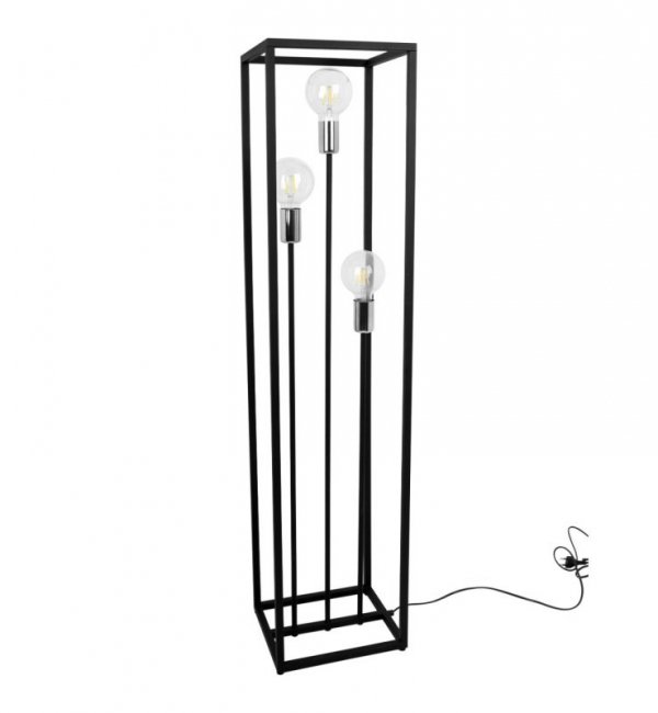 Lampa podłogowa loft HAGA CAGE, czarna, metalowa, 3 źródła światła E27 LIGHT HOME