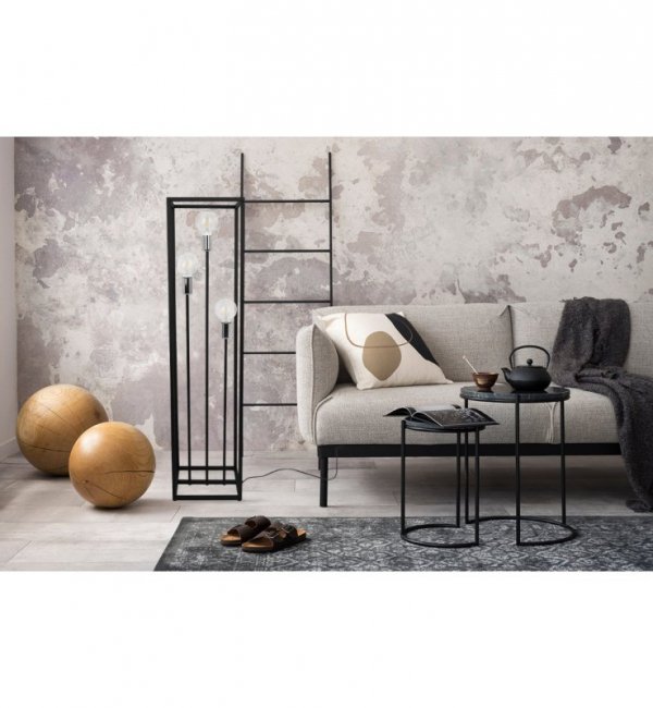 Lampa podłogowa loft HAGA CAGE, czarna, metalowa, 3 źródła światła E27 LIGHT HOME