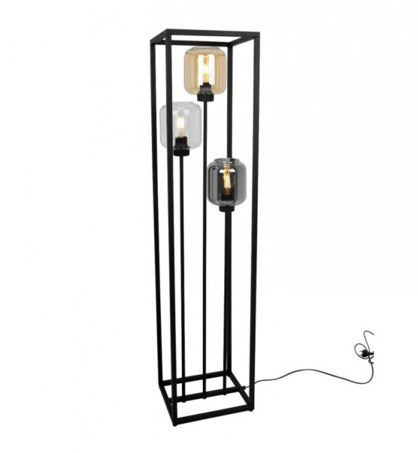 Nowoczesna lampa podłogowa NOVALJA CAGE, metalowa, 3 źródła światła, E27, szklane klosze LIGHT HOME