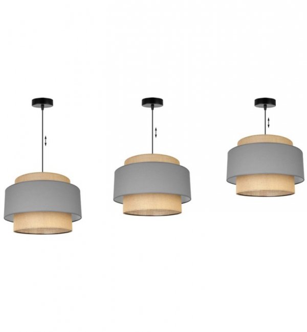 Stylowa, wisząca lampa BOHO, podwójny abażur, juta, regulacja wysokości, E27 LIGHT HOME