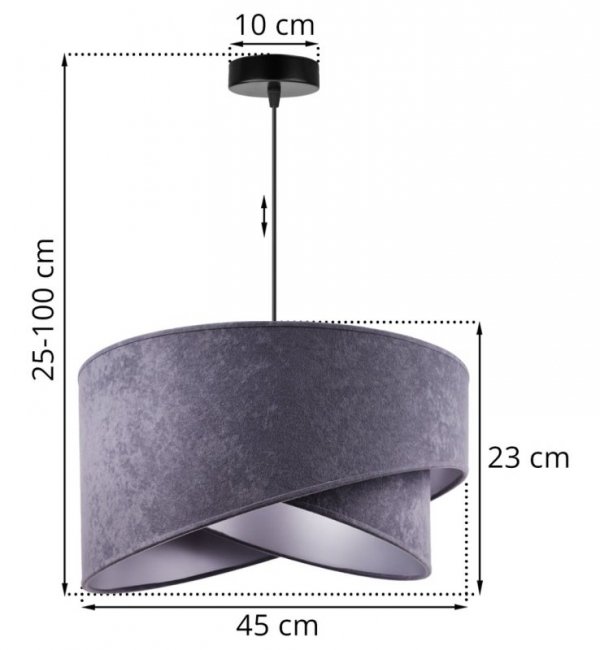 Lampa Wisząca Żyrandol z Eleganckim Abażurem Szary Welur 45 cm MEDIOLAN LIGHT HOME