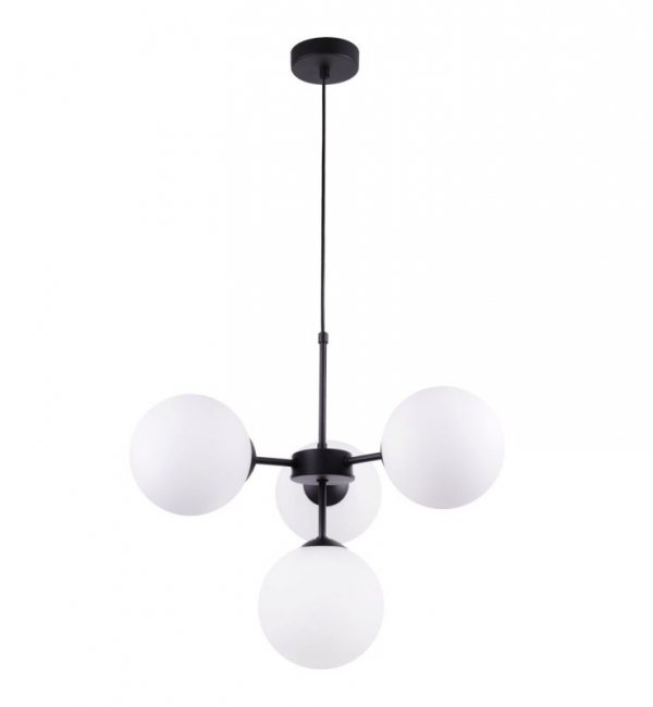 Lampa Wisząca Sufitowa z Regulacją, Żyrandol Czarny, Białe Klosze, E14 LIGHT HOME