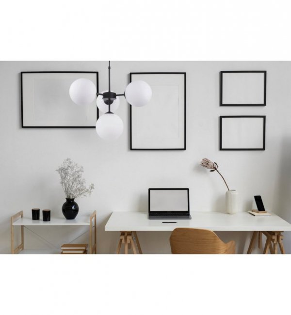 Lampa Wisząca Sufitowa z Regulacją, Żyrandol Czarny, Białe Klosze, E14 LIGHT HOME