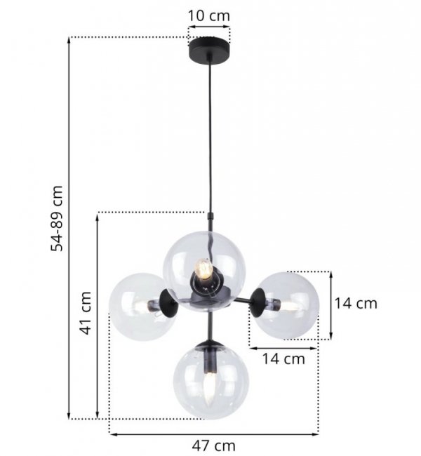 Lampa Wisząca Sufitowa z Regulacją, Żyrandol Czarny, Bezbarwne Klosze, E14 LIGHT HOME