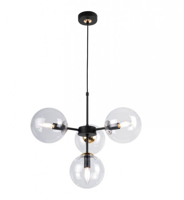 Lampa Sufitowa z Regulacją Wysokości, Żyrandol Czarny, Bezbarwne Klosze, E14 LIGHT HOME