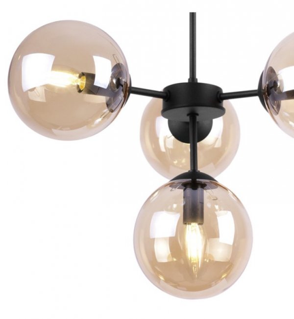Lampa Wisząca Sufitowa z Regulacją, Żyrandol Czarny, Miodowe Klosze, E14 LIGHT HOME