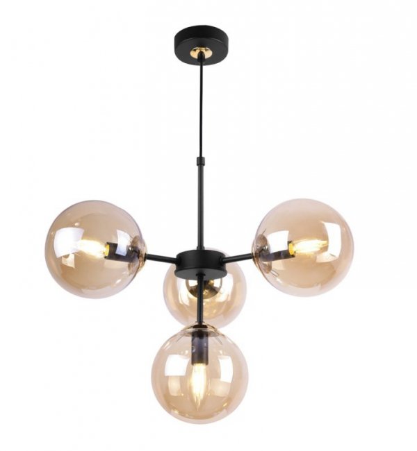 Lampa Sufitowa z Regulacją Wysokości, Żyrandol Czarny, Miodowe Klosze, E14 LIGHT HOME
