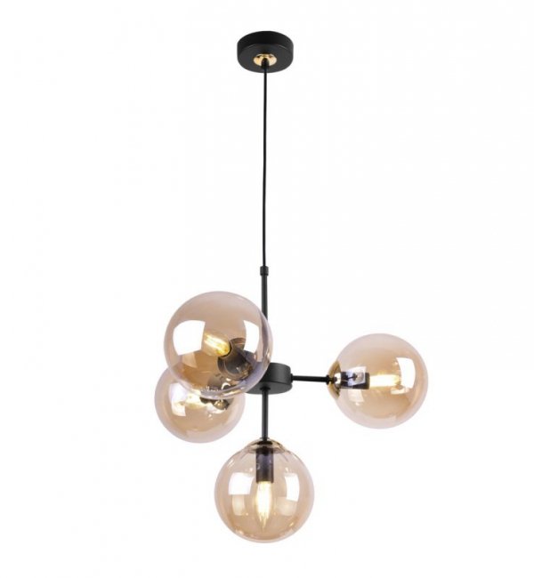 Lampa Sufitowa z Regulacją Wysokości, Żyrandol Czarny, Miodowe Klosze, E14 LIGHT HOME