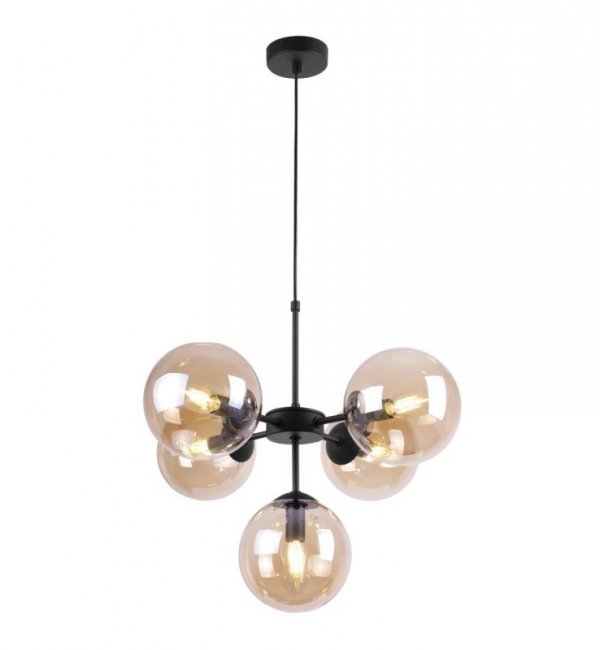 Lampa Wisząca Sufitowa Styl Loftowy, Żyrandol Czarny, Miodowe Klosze, E14 LIGHT HOME