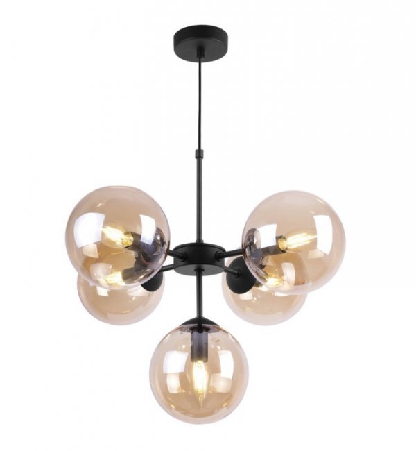 Lampa Wisząca Sufitowa Styl Loftowy, Żyrandol Czarny, Miodowe Klosze, E14 LIGHT HOME