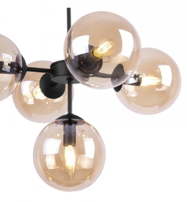 Lampa Wisząca Sufitowa Styl Loftowy, Żyrandol Czarny, Miodowe Klosze, E14 LIGHT HOME