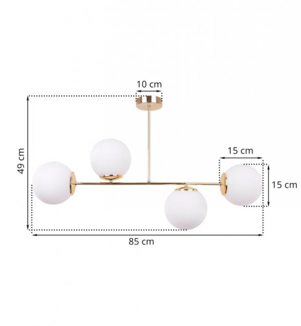 Lampa sufitowa SIENA, 4 szklane klosze, złota konstrukcja, okrągła podsufitka, źródło światła E14 LIGHT HOME