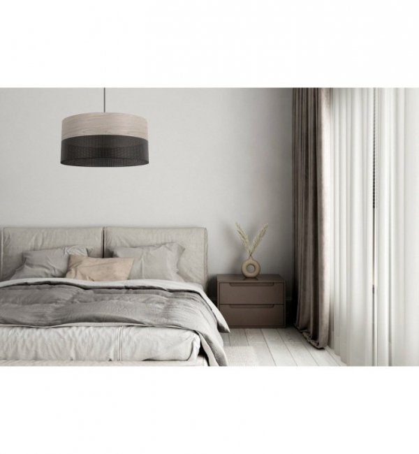Lampa wisząca WOOD, nowoczesny czarny abażur z fornirem dębowym