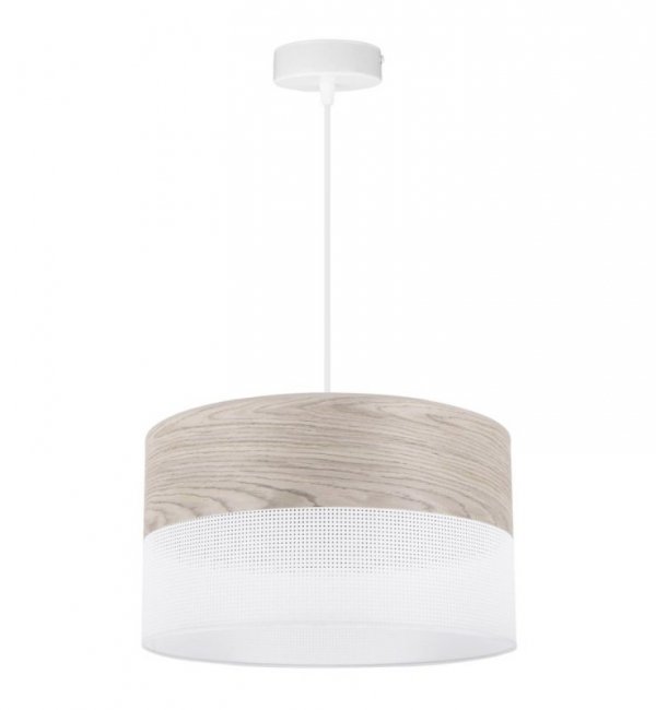 Lampa wisząca WOOD, biały abażur loft z dodatkiem dębowego forniru, 35cm