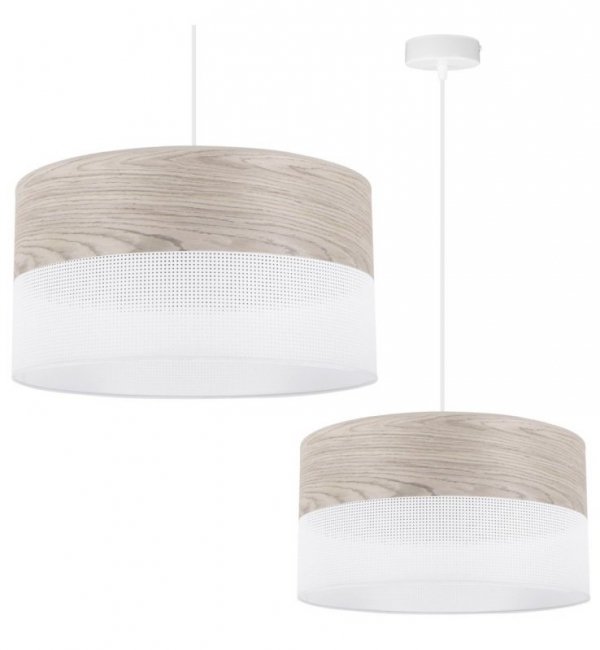 Lampa wisząca WOOD, elegancki biały abażur nad stół lub sofę, fornir, 40cm