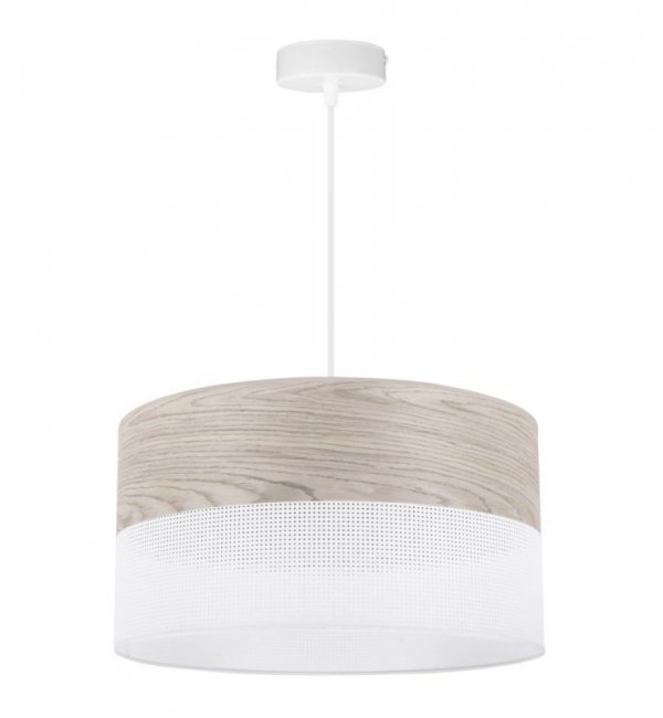 Lampa wisząca WOOD, elegancki biały abażur nad stół lub sofę, fornir, 40cm