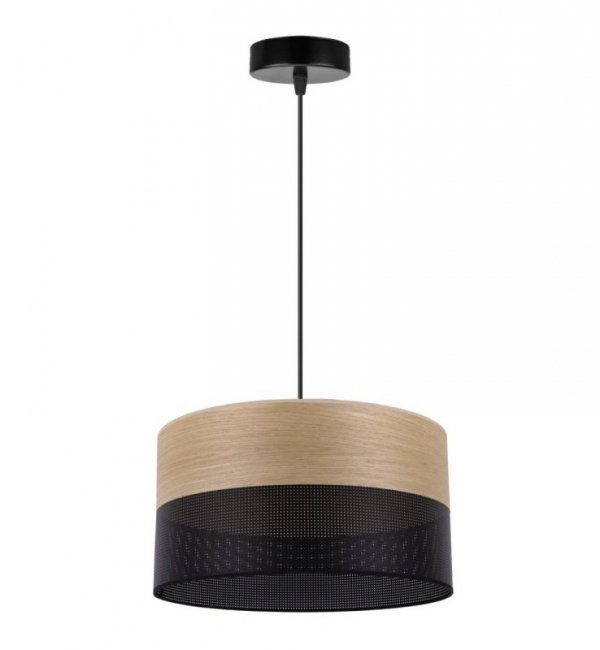 Lampa sufitowa WOOD, 30cm, czarny abażur z drewnianą naturalną okleiną