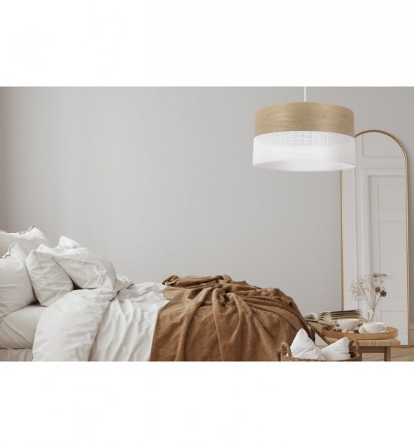 Lampa sufitowa WOOD, biały abażur ze złotym fornirem dębowym, 44cm