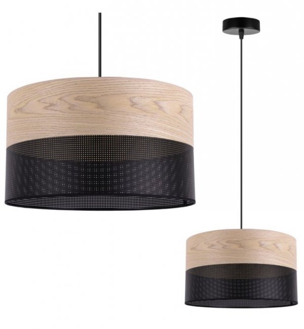 Lampa sufitowa WOOD, elegancki abażur z dodatkiem naturalnego dębu