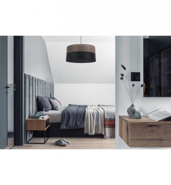 Lampa wisząca WOOD, 44cm, minimalistyczny abażur z fornirem orzechowym