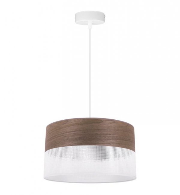 Lampa wisząca WOOD, 30cm, klasyczny biały abażur z dodatkiem drewna