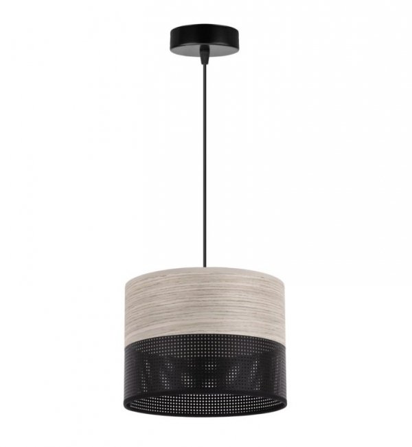 Lampa sufitowa WOOD, pojedynczy czarny abażur z fornirem dębowym, 20cm