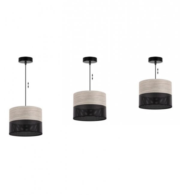 Lampa sufitowa WOOD, pojedynczy czarny abażur z fornirem dębowym, 20cm