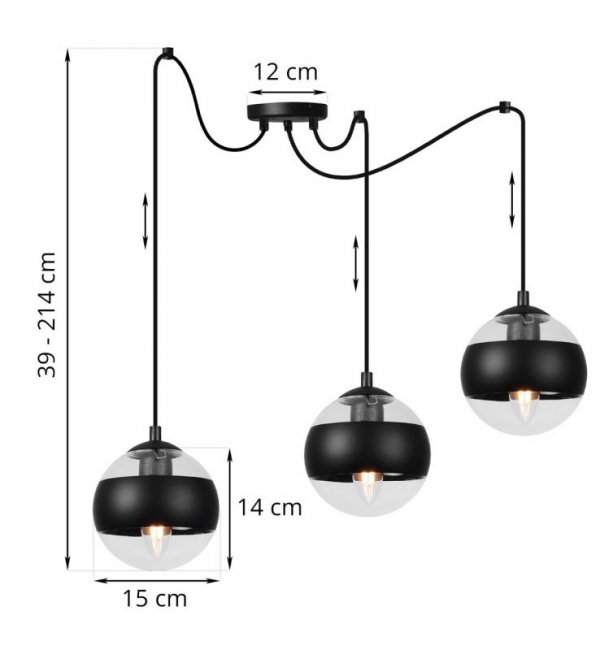 Lampa sufitowa TOLEDO, pająk, loft, do salonu i sypialni, trzy klosze kule, E14