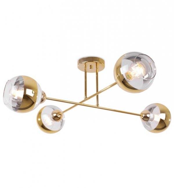 Lampa sufitowa ASTURIA, złoty żyrandol do salonu, sypialni i jadalni, kuliste klosze