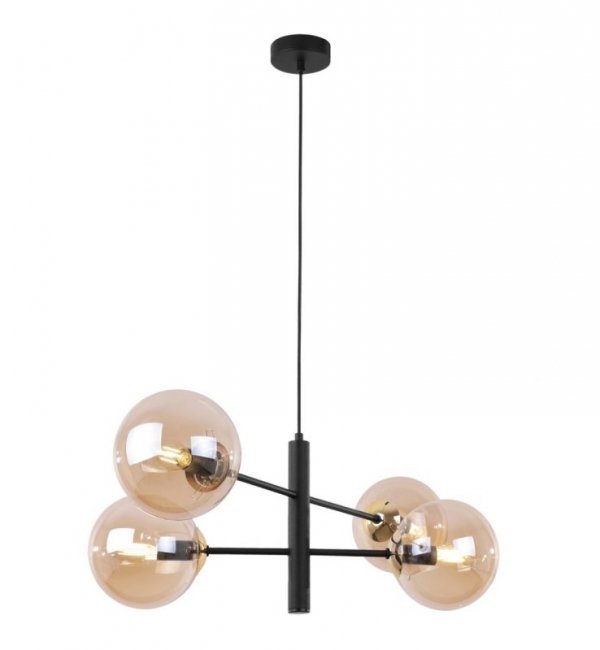 Lampa sufitowa VICENZA, czarna konstrukcja ze złotymi dodatkami, miodowe klosze