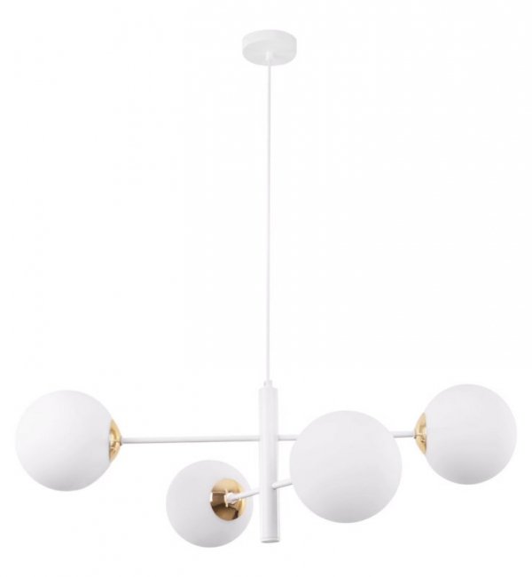 Lampa wisząca VICENZA, sufitowa, biały żyrandol molekularny ze złotymi akcentami